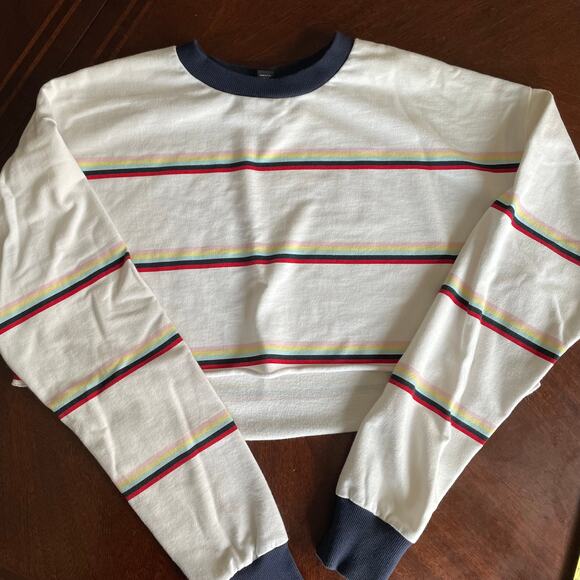 Forever 21 Cropped Sweatshirt Womens Medium Long Sleeved Striped - Picture 1 of 5